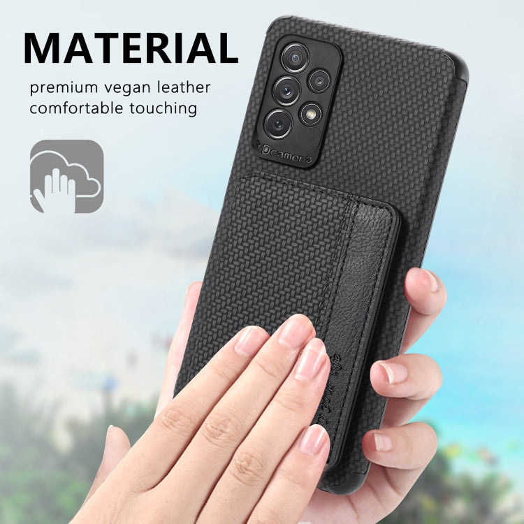 Carbon Fiber Magnetic Card Bag TPU+PU Shockproof Back Cover Case with Holder & Card Slot & Photo Frame, For Samsung Galaxy A72 5G / 4G, For Samsung Galaxy A52 5G / 4G, For Xiaomi Redmi Note 9 5G