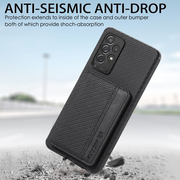 Carbon Fiber Magnetic Card Bag TPU+PU Shockproof Back Cover Case with Holder & Card Slot & Photo Frame, For Samsung Galaxy A72 5G / 4G, For Samsung Galaxy A52 5G / 4G, For Xiaomi Redmi Note 9 5G