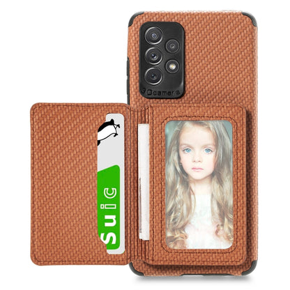 Carbon Fiber Magnetic Card Bag TPU+PU Shockproof Back Cover Case with Holder & Card Slot & Photo Frame, For Samsung Galaxy A72 5G / 4G, For Samsung Galaxy A52 5G / 4G, For Xiaomi Redmi Note 9 5G