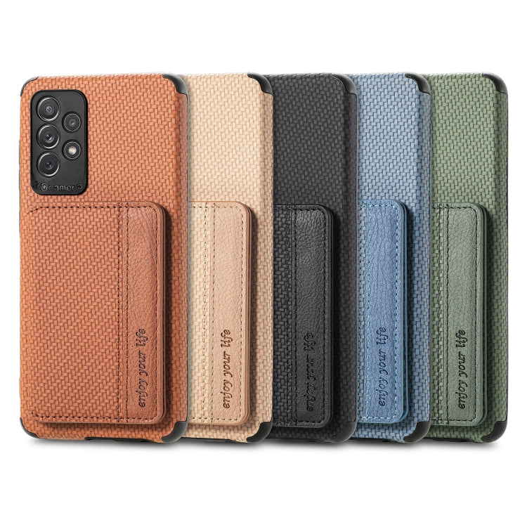 Carbon Fiber Magnetic Card Bag TPU+PU Shockproof Back Cover Case with Holder & Card Slot & Photo Frame, For Samsung Galaxy A72 5G / 4G, For Samsung Galaxy A52 5G / 4G, For Xiaomi Redmi Note 9 5G