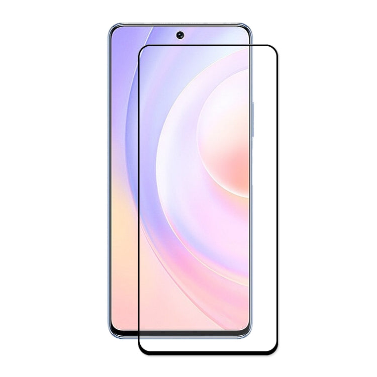 Tempered glass screen protector on smartphone with purple screen