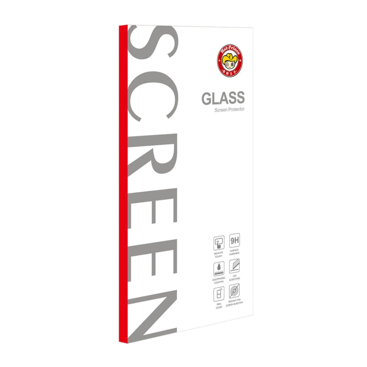 Retail box for tempered glass screen protector showing 9H durability and full coverage