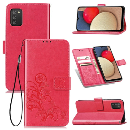 Magenta embossed leather wallet phone case with lanyard, card slots, and stand