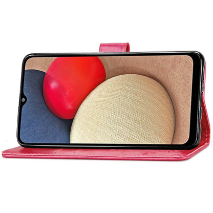 Magenta leather wallet phone case with lanyard and built-in stand for viewing