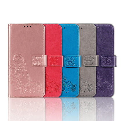 Set of embossed leather wallet phone cases with clasp buckle and card slot, assorted colors