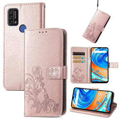 Rose pink leather wallet phone case, embossed floral, lanyard, card slots, stand