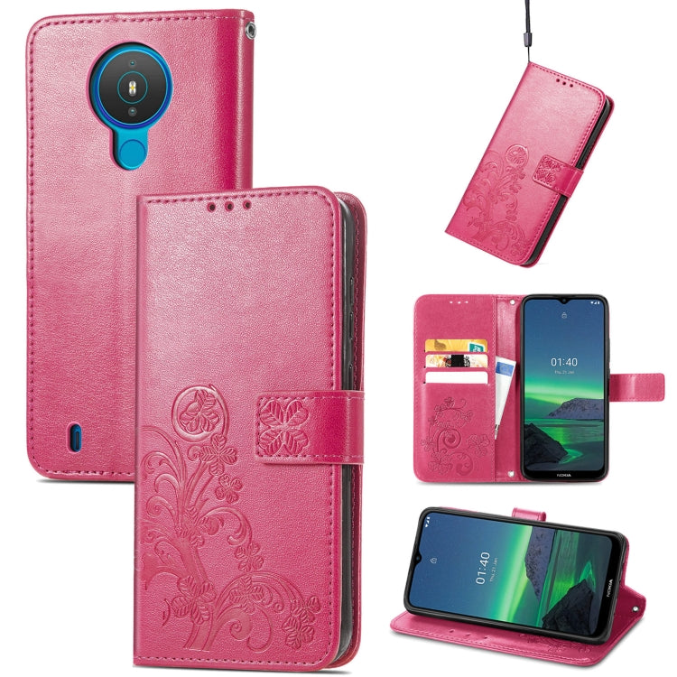 Hot pink leather wallet phone case, embossed floral, lanyard, card slots, stand