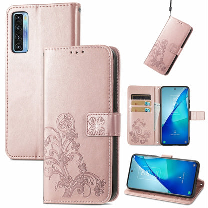 Light pink leather wallet phone case, embossed floral, lanyard, card slots, stand