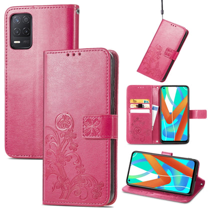 Hot pink embossed leather wallet phone case with lanyard, card slots, and flip stand