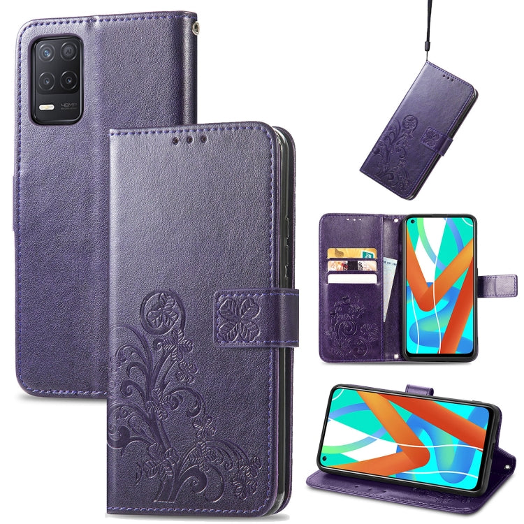 Navy embossed leather wallet phone case with lanyard and card slots, clasp buckle