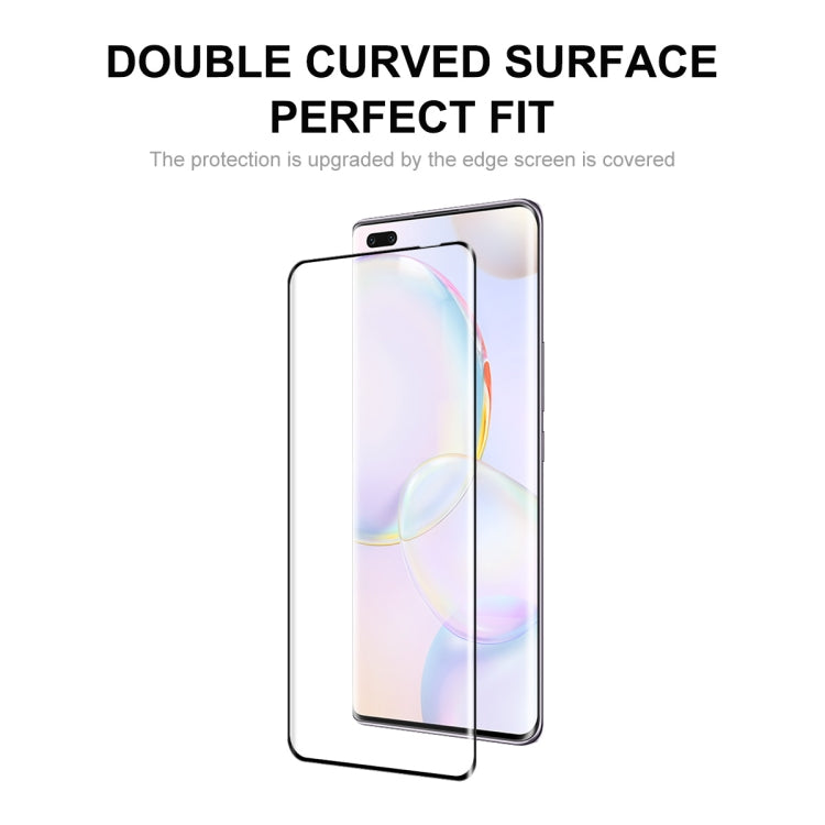 Curved tempered glass screen protector for a smartphone, shown with an edge-to-edge fit.