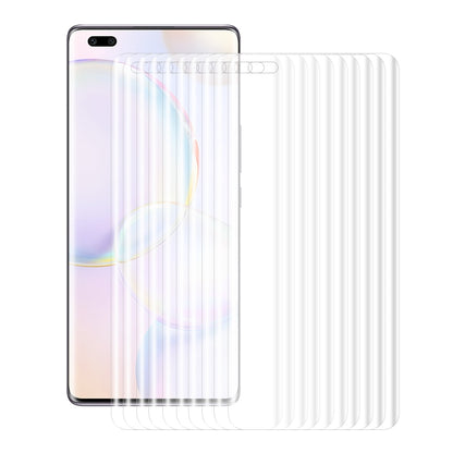 Clear curved PET screen protector film set for phone front, multiple sheets included