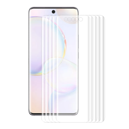 Curved clear PET screen protector film set shown behind phone
