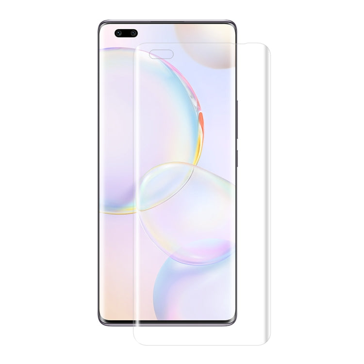Curved clear PET screen protector over smartphone front display