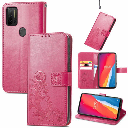 Magenta embossed leather phone case with lanyard, card slots, wallet and bracket stand