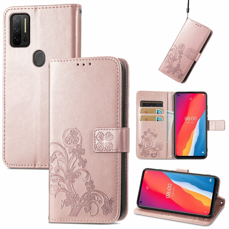 Light pink embossed leather flip phone case with lanyard, card slots, wallet and stand