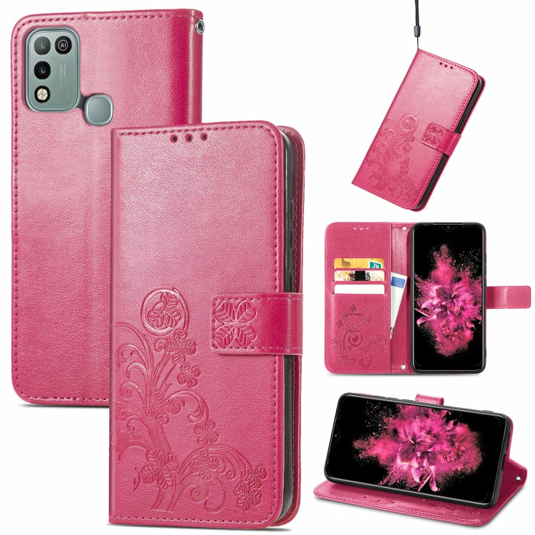 Rose pink embossed leather wallet phone case with lanyard, card slot, and stand support.