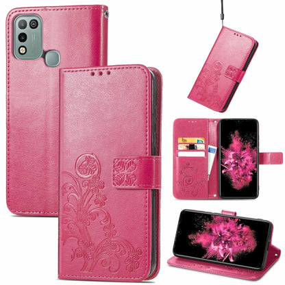 Rose pink embossed leather wallet phone case with lanyard, card slot, and stand support.
