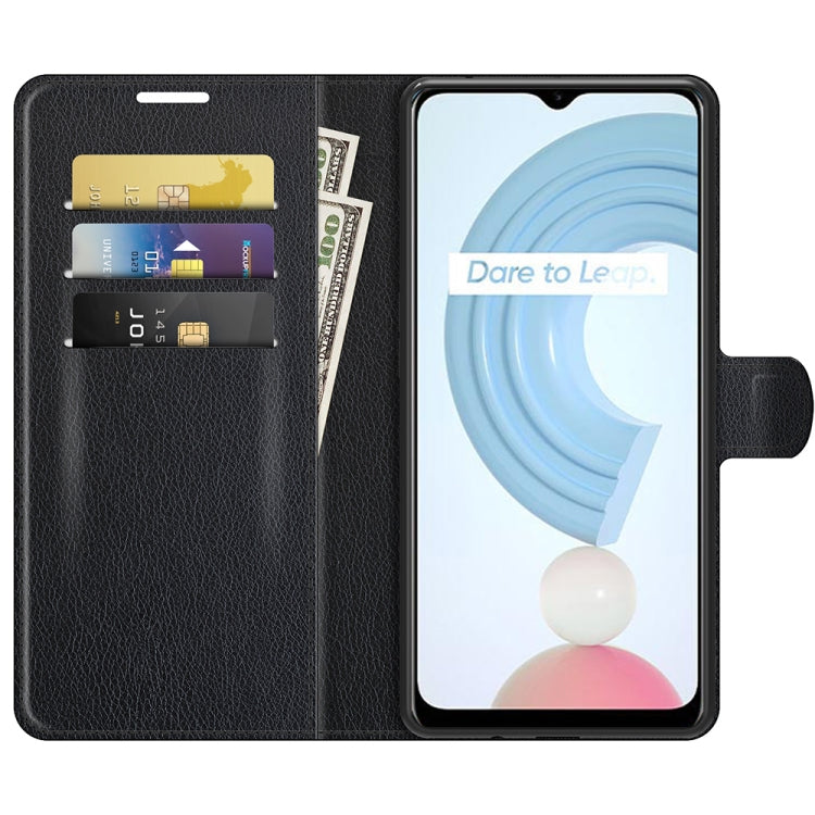 Black flip wallet phone case with card slots and fold-out stand for OPPO Realme C21Y