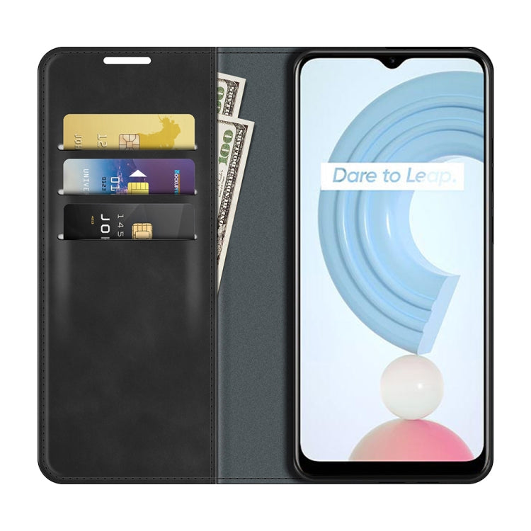 Black leather magnetic phone case with card slots and built-in wallet pocket