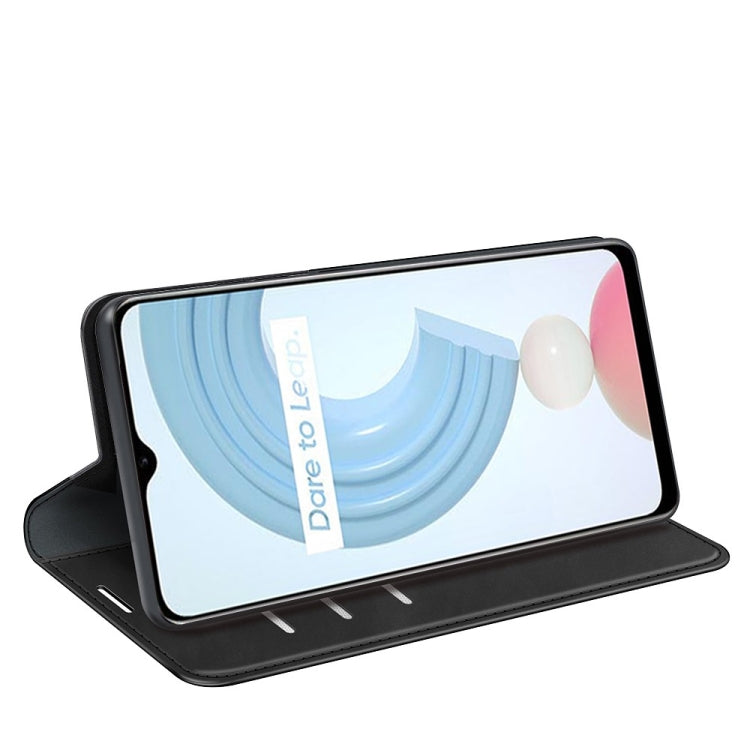 Black leather phone wallet case with magnetic closure and kickstand holder