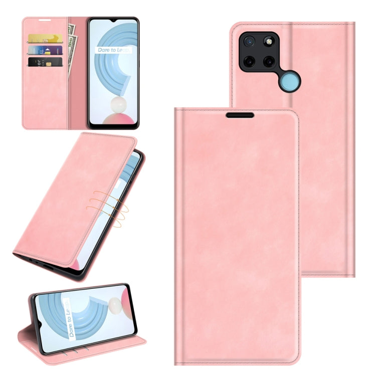 Pink leather phone wallet case with magnetic closure, card slots, and stand holder