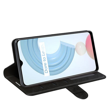 Black flip wallet phone case with horizontal stand for OPPO Realme C21Y