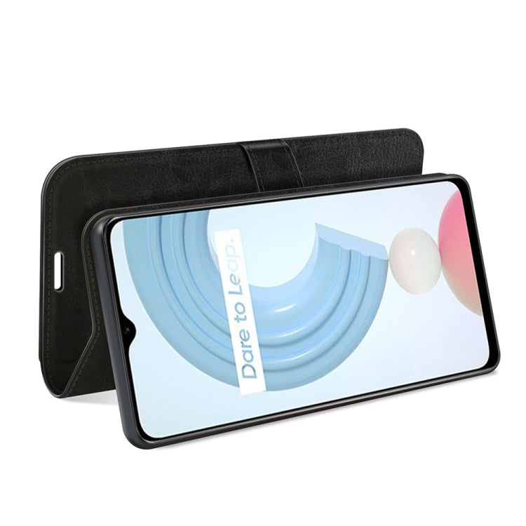 Black flip wallet phone case with kickstand and card slot window for OPPO Realme C21Y