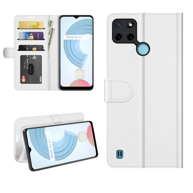 White flip wallet phone case with card slots and stand for OPPO Realme C21Y