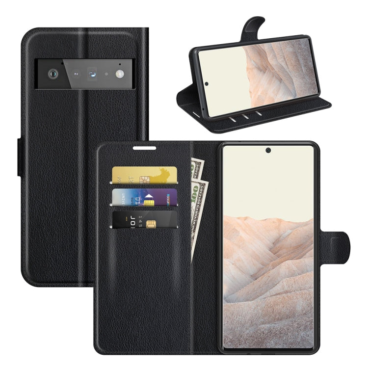Black litchi-texture flip protective case with card slots and phone stand for Pixel 6 Pro