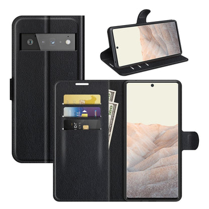 Black litchi-texture flip protective case with card slots and phone stand for Pixel 6 Pro