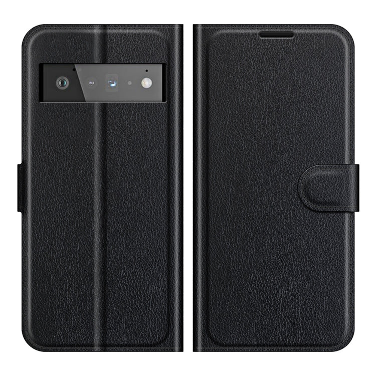 Black folio flip case with litchi-texture for Pixel 6 Pro, side wallet strap