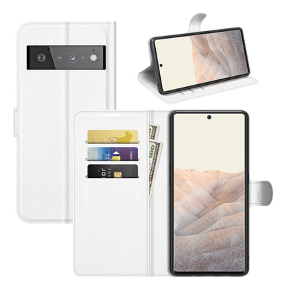 White litchi-texture flip protective case with card slots and stand for Pixel 6 Pro
