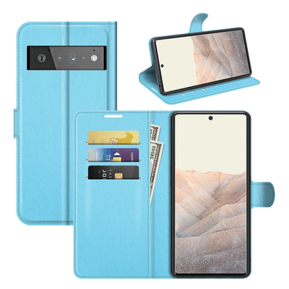Blue litchi-texture flip wallet case with card slots and stand for Pixel 6 Pro