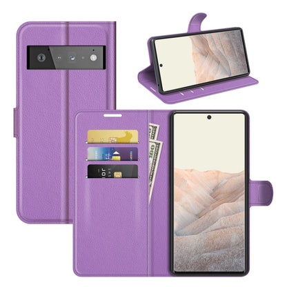 Purple litchi-texture flip wallet phone case with card slots and holder