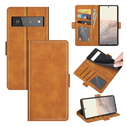 Yellow leather flip phone case with magnetic buckle, card slots, and wallet panel
