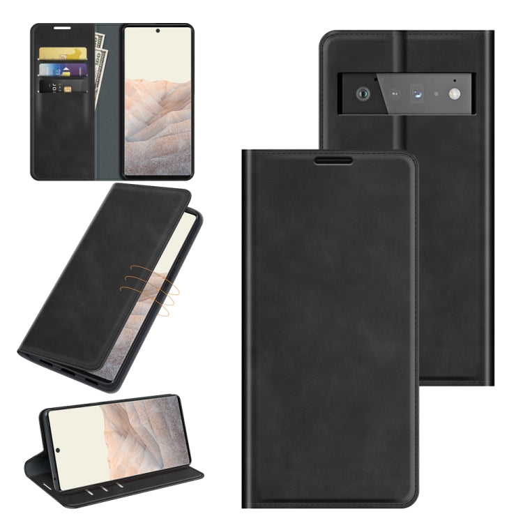 Black leather-style magnetic wallet phone case for Google Pixel 6 Pro