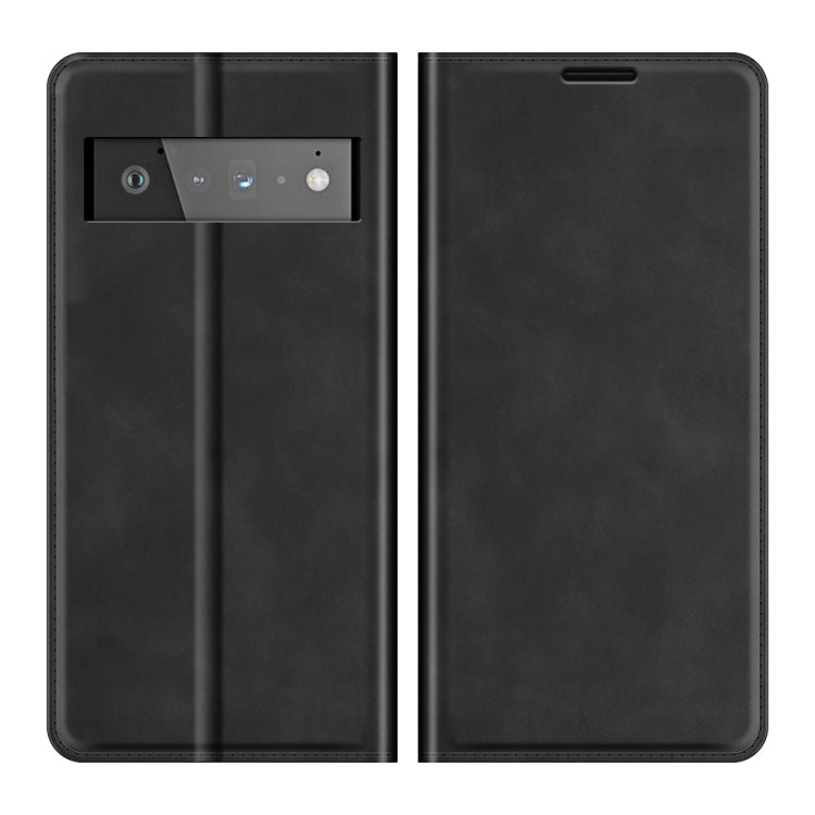 Dark gray leather-style magnetic wallet case for Google Pixel 6 Pro, front/back view