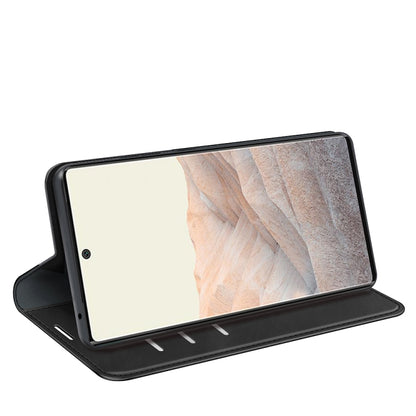 Black leather-style magnetic wallet case for Google Pixel 6 Pro with kickstand