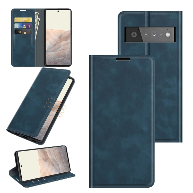 Dark blue leather-style magnetic wallet case for Google Pixel 6 Pro with card slots