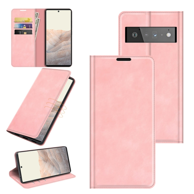 Pink leather-style magnetic wallet case for Google Pixel 6 Pro with card slots