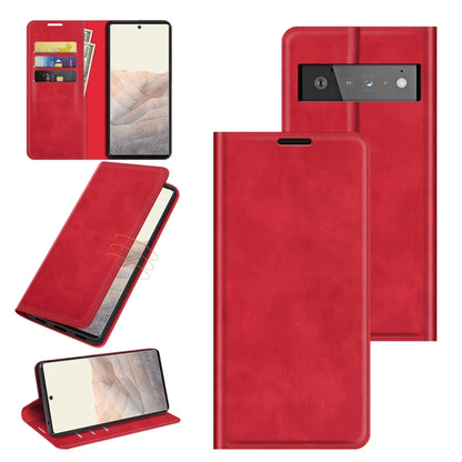 Red leather-style magnetic wallet case for Google Pixel 6 Pro with card slots
