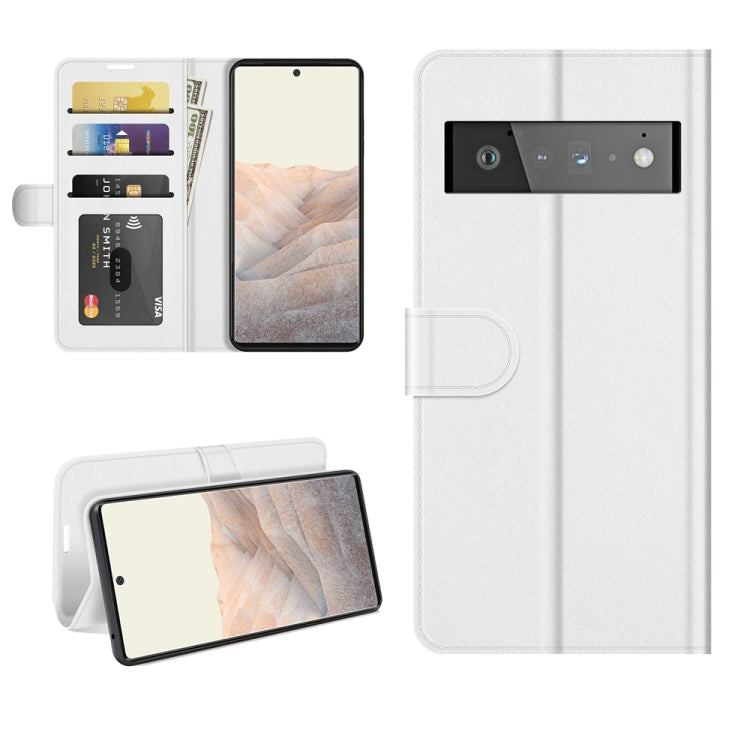 White leather-look flip phone case with card slots and horizontal stand for Pixel 6 Pro