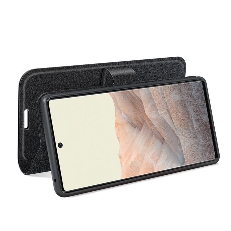 Black flip protective phone case with textured surface and side holder for Google Pixel 6