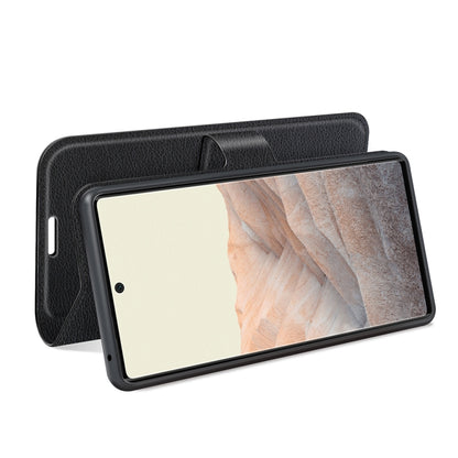Black flip protective phone case with textured surface and side holder for Google Pixel 6