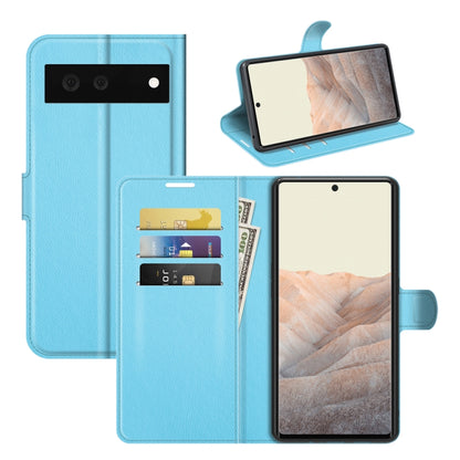 Light blue litchi-texture flip phone case for Google Pixel 6 with card slots