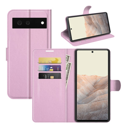 Purple litchi-texture flip phone case for Google Pixel 6 with card slots and holder