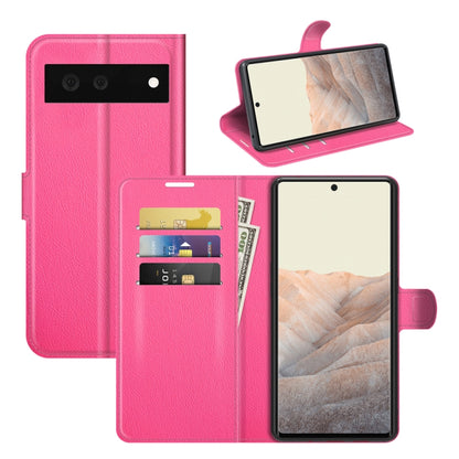 Pink litchi-texture flip phone case for Google Pixel 6 with card slots and wallet