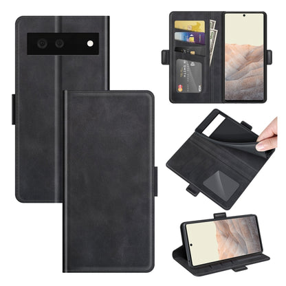 Black leather flip phone case with magnetic buckle, card slots, and wallet-style flap
