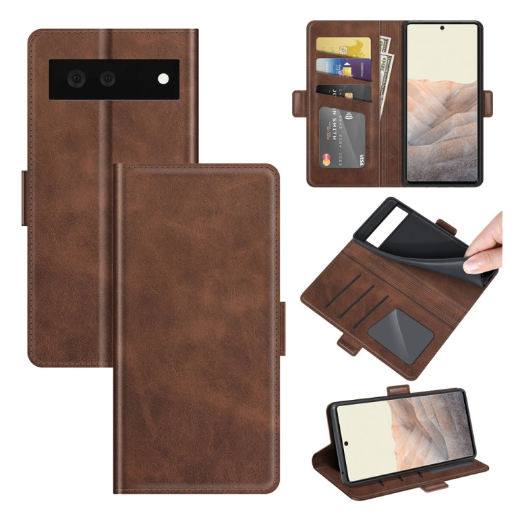 Brown leather flip phone wallet case with multiple card slots and open folio